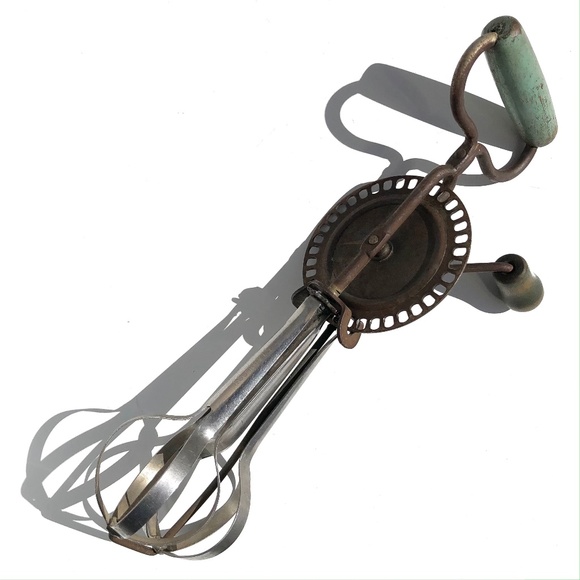 Vintage Edlund Hand Mixer Egg Beater Green Wood Handle Stainless Made in USA - Picture 4 of 8
